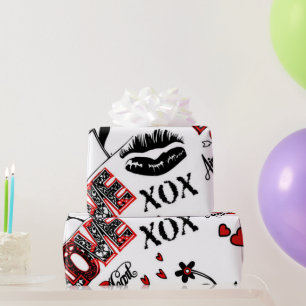 Papier Cadeau Rouge noir blanc Valentine Motif papier enveloppan