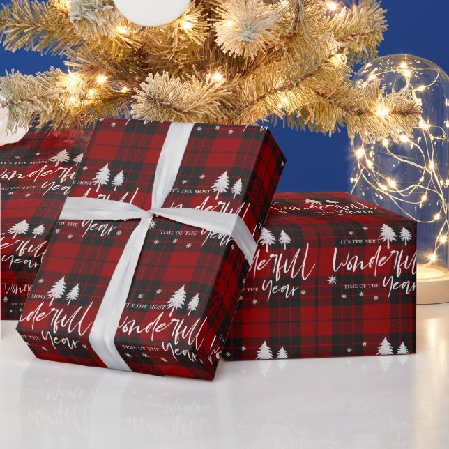Papier Cadeau Rouge Noir Plaid Plus Merveilleux Temps De L'Année (Vacances)
