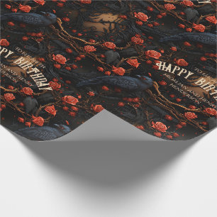 Papier Cadeau Rouge Noir Ravens Roses Rouges Noir foncé romantiq