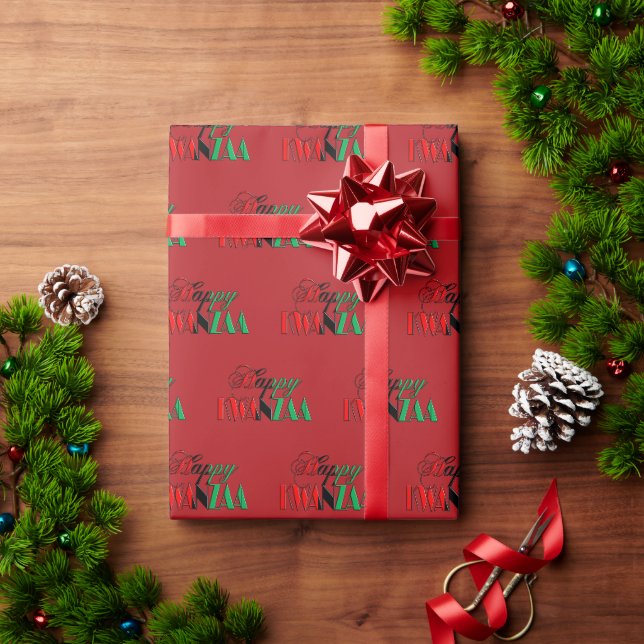 Papier Cadeau Rouge Noir Vert Kinara Typographie Joyeux Kwanzaa (Cadeau de vacances)