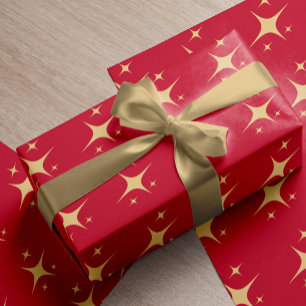 Papier Cadeau Rouge or élégant étoiles motif Noël