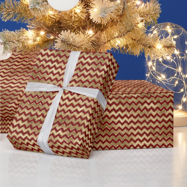 Papier Cadeau Rouge or Glam Zigzag Stripes Noël (Vacances)