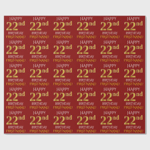 Papier Cadeau Rouge, or "JOYEUX 22ème ANNIVERSAIRE " de Faux