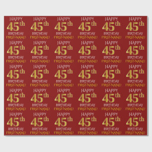 Papier Cadeau Rouge, or "JOYEUX quarante-cinquième ANNIVERSAIRE
