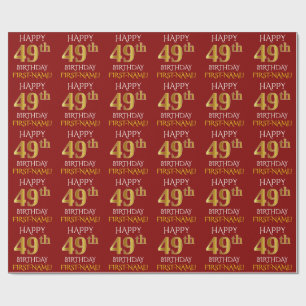 Papier Cadeau Rouge, or "JOYEUX quarante-neuvième ANNIVERSAIRE 
