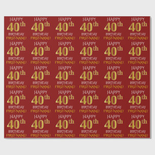 Papier Cadeau Rouge, or "JOYEUX quarantième ANNIVERSAIRE " de