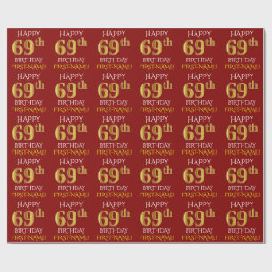 Papier Cadeau Rouge, or "JOYEUX soixante-neuvième ANNIVERSAIRE 