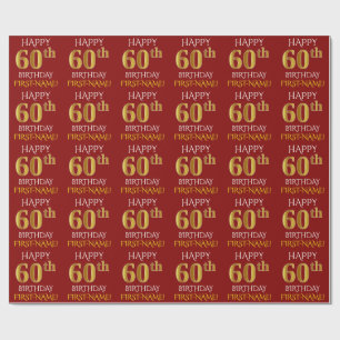 Papier Cadeau Rouge, or "JOYEUX soixantième ANNIVERSAIRE " de