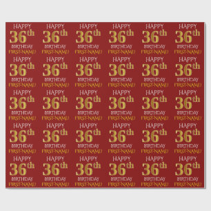 Papier Cadeau Rouge, or "JOYEUX trente-sixième ANNIVERSAIRE " d