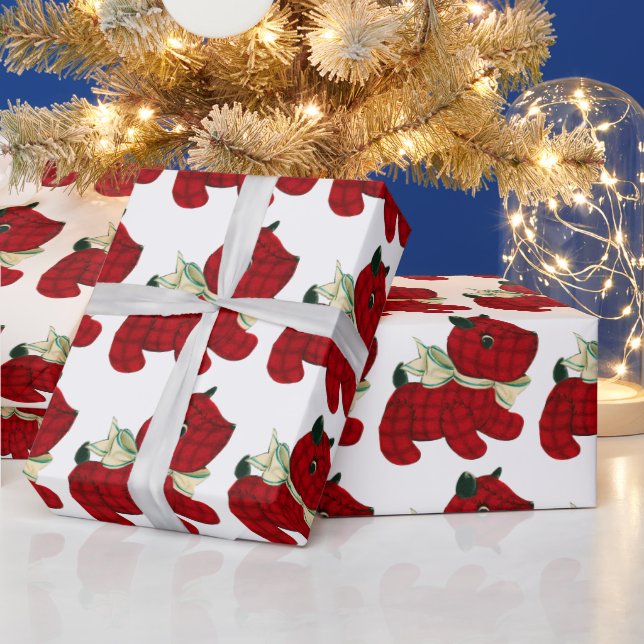 Papier Cadeau Rouge, Plaid écossais, Chien Terrier, Noël (Vacances)