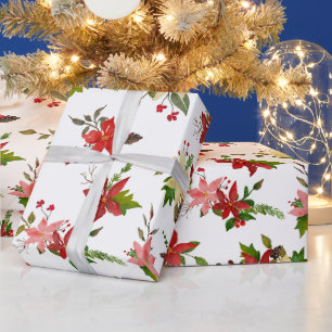 Papier Cadeau Rouge Poinsettia Floral Motif de vacances