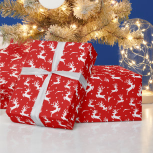Papier cadeau rouge rennes adorables