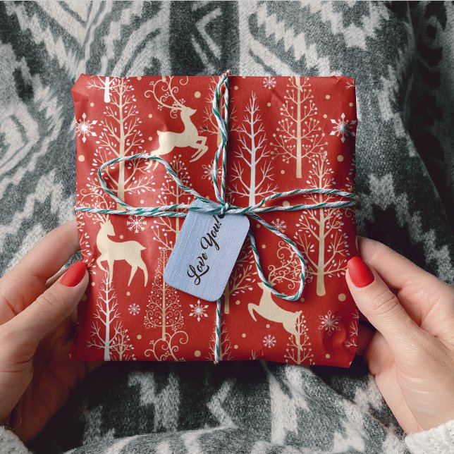 Papier Cadeau Rouge rennes de sapins stylés (Créateur téléchargé)