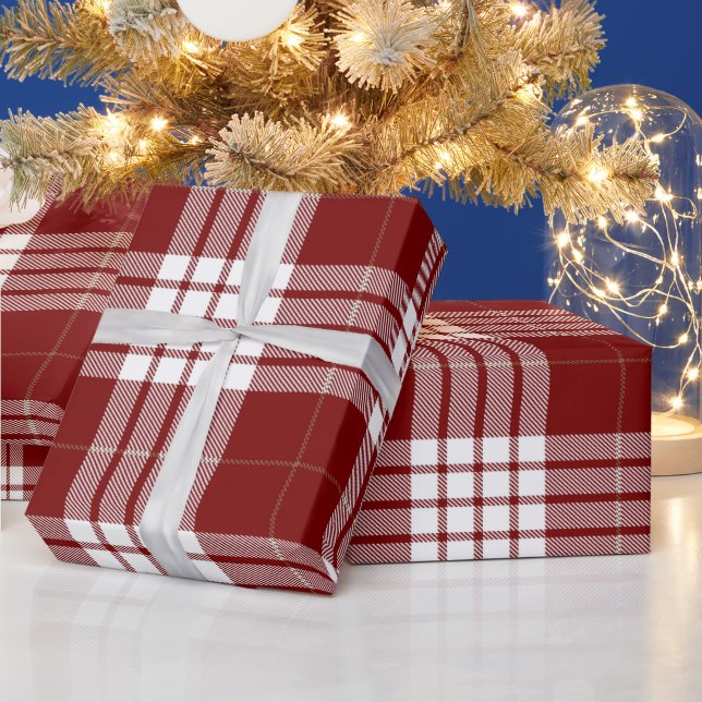 Papier Cadeau Rouge rétro Blanc Noël Nouvel An Tartan Plaid (Vacances)