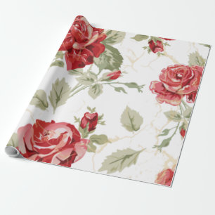 Papier Cadeau Rouge rose et blanc imprimé classique