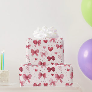Papier Cadeau Rouge & Rose Motif Arcs Aquarelle Cœurs Romantique