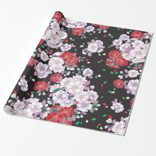 Papier Cadeau Rouge rose Sakura fin Vintage Motif japonais