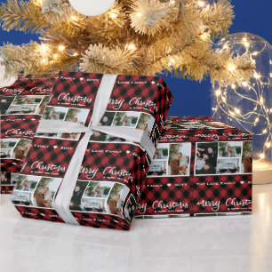 Papier Cadeau Rouge rustique Buffle noir Plaid Photo Noël