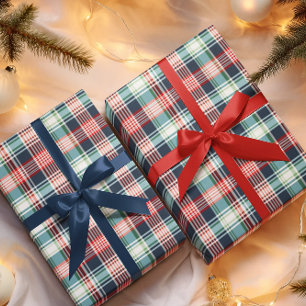 Papier Cadeau Rouge rustique classique vert & bleu plaid