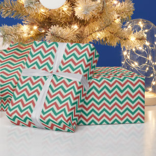 Papier Cadeau Rouge Vert blanc moderne Zig Zag Noël