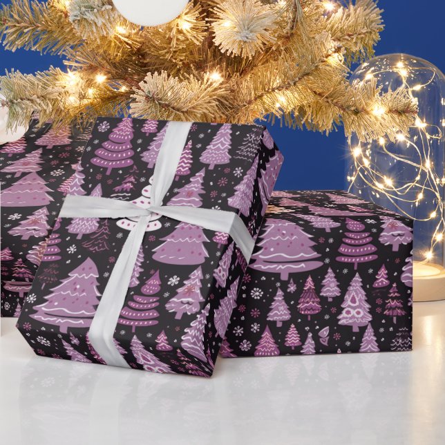 Papier Cadeau Rouge Vert Blanc Noël Arbres Noir Noël (Vacances)