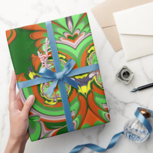 Papier Cadeau ~ Rouge vert jaune fractal ~ Enveloppement de Noël