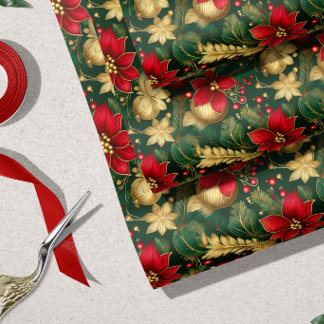 Papier Cadeau Rouge Vert Or Élégant Noël Orné |