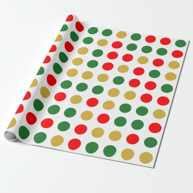 Papier Cadeau Rouge Vert or Polka point Noël (Déroulé)