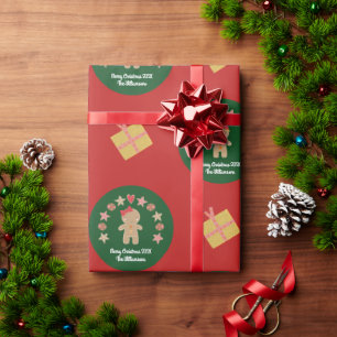 Papier Cadeau Rouge Vert pain d'épices Cookie Nom personnalisé S