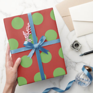 Papier Cadeau Rouge Vert Pois moyen-clair Simple Rétro