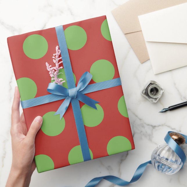 Papier Cadeau Rouge Vert Pois moyen-clair Simple Rétro (Cadeaux)