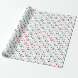 Papier Cadeau Rouge Vert Rose Fa La La La Noël