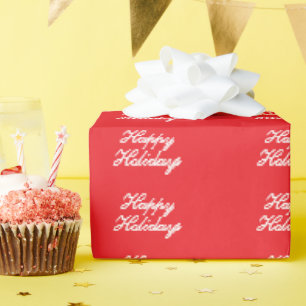 Papier Cadeau Rouge vif simple élégant Joyeuses Fêtes écriture m