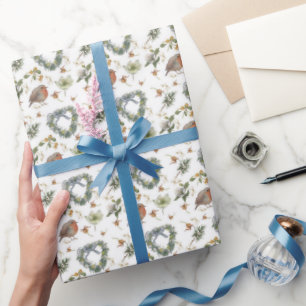 Papier Cadeau Rouges-gorges et Fleurs