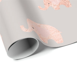 Papier Cadeau Rougissent princesse grise Elephant Peach d'or