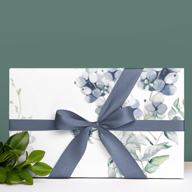 Papier Cadeau Rouleau à papier d'enveloppement bleu pâle (Celebrate someone special with this lovely dusty blue watercolor floral wrapping paper! )
