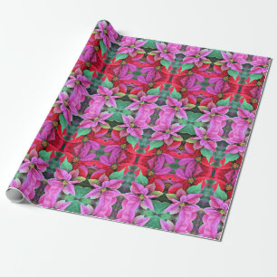 Papier Cadeau Rouleau de l'emballage cadeau PInk & Poinsettias r