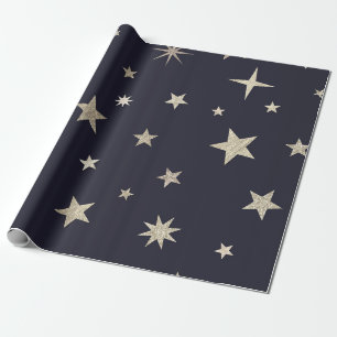 Papier Cadeau Rouleau d'étoiles noir or moderne festif 