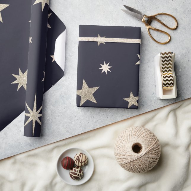 Papier Cadeau Rouleau moderne Festif Black Gold Star (Artisanat)