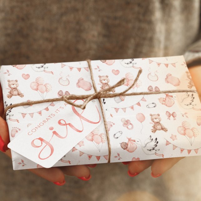 Papier Cadeau Rouleaux de papier à grand emballage baby shower (Congratulate the new parents with this cute baby girl wrapping paper sheets! Matching tag available!)