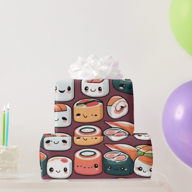 Papier Cadeau rouleaux de sushi kawaii, motif sushi (Cadeaux de fête)