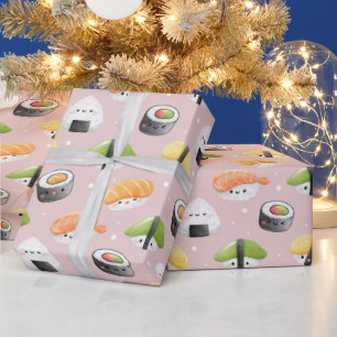 Papier Cadeau rouleaux de sushi kawaii, motif sushi