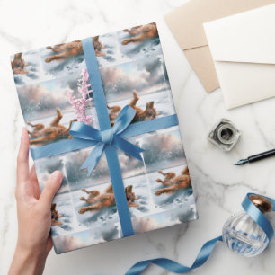 Papier Cadeau Roulement De Setter Irlandais Dans La Neige