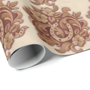 Papier Cadeau roux rustique cowgirl western pays floral