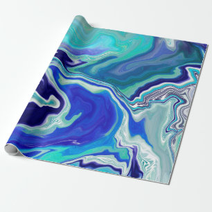 Papier Cadeau Royal Blue et Marbre blanc Waves Fluid Art