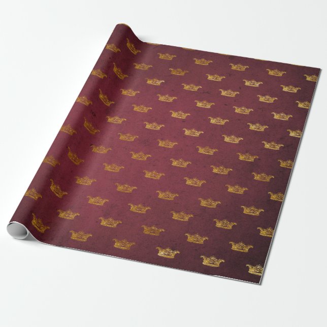 Papier Cadeau Royal Chic Golden Red Velvet Crown Princesse (Déroulé)