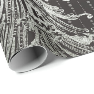 Papier Cadeau Royal Damask Metal Floral Drops Black Silver Grey
