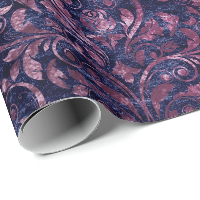 Papier Cadeau Royal Damask Velours concassé Blue Navy Plum rose (Coin rond)