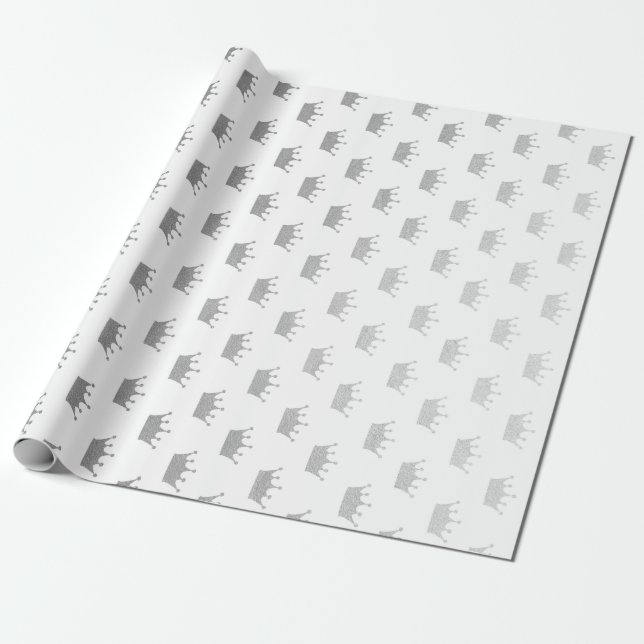 Papier Cadeau Royal Glam Silver Crown Princesse White Vip (Déroulé)