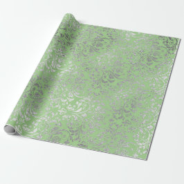Papier Cadeau Royal Mariage Damask Mint Green Silver Vip